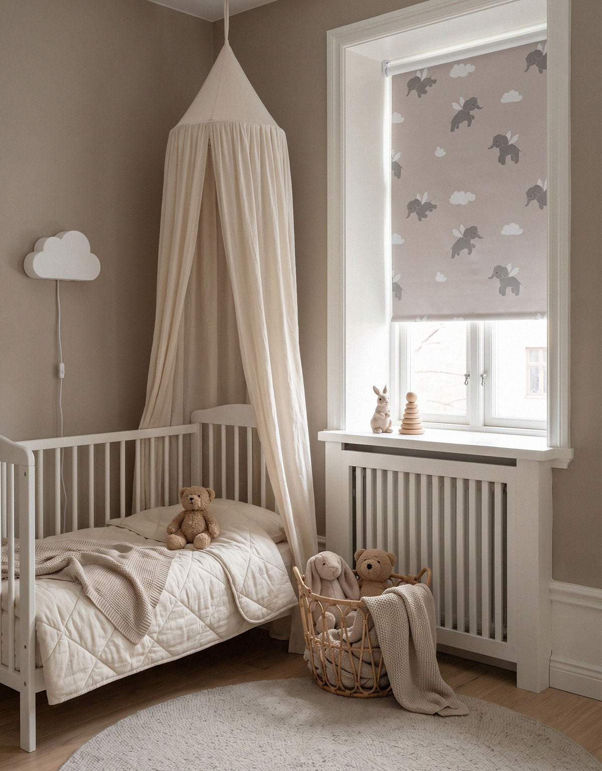 Mörkläggande barnrullgardin Elephant, beige