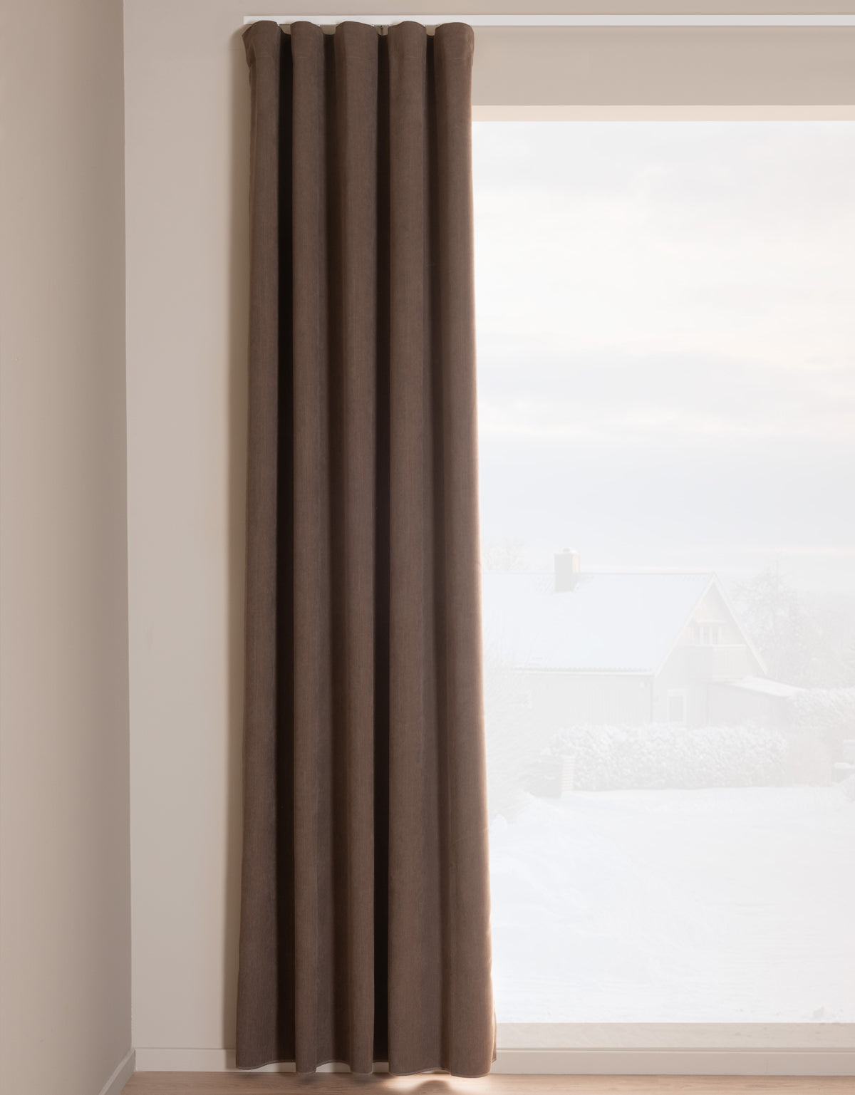 Brown room-darkening curtain