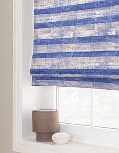 Striped Roman blind in blue and beige