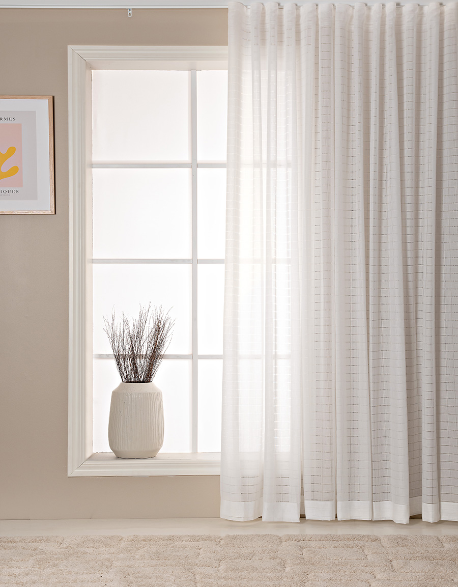 Made-to-measure curtain MINNA, white, woven square pattern - hastahome ...